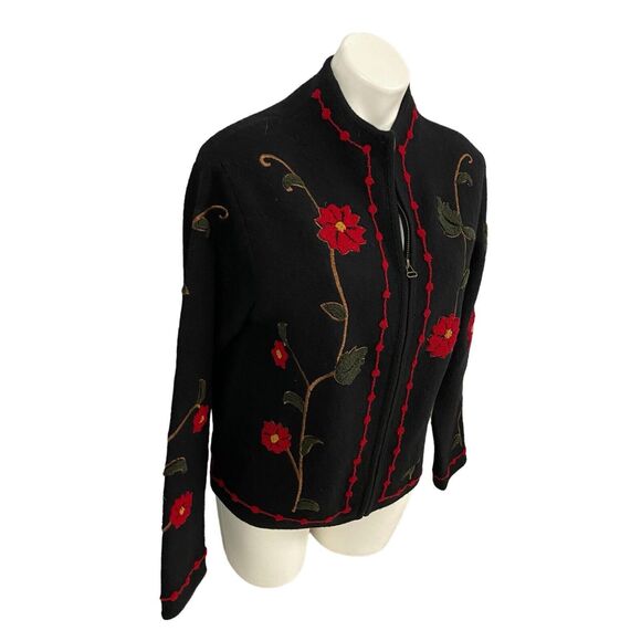 Coldwater Creek Sweater Womens Small Wool Cardigan Floral Red Black Old Money - Picture 5 of 16